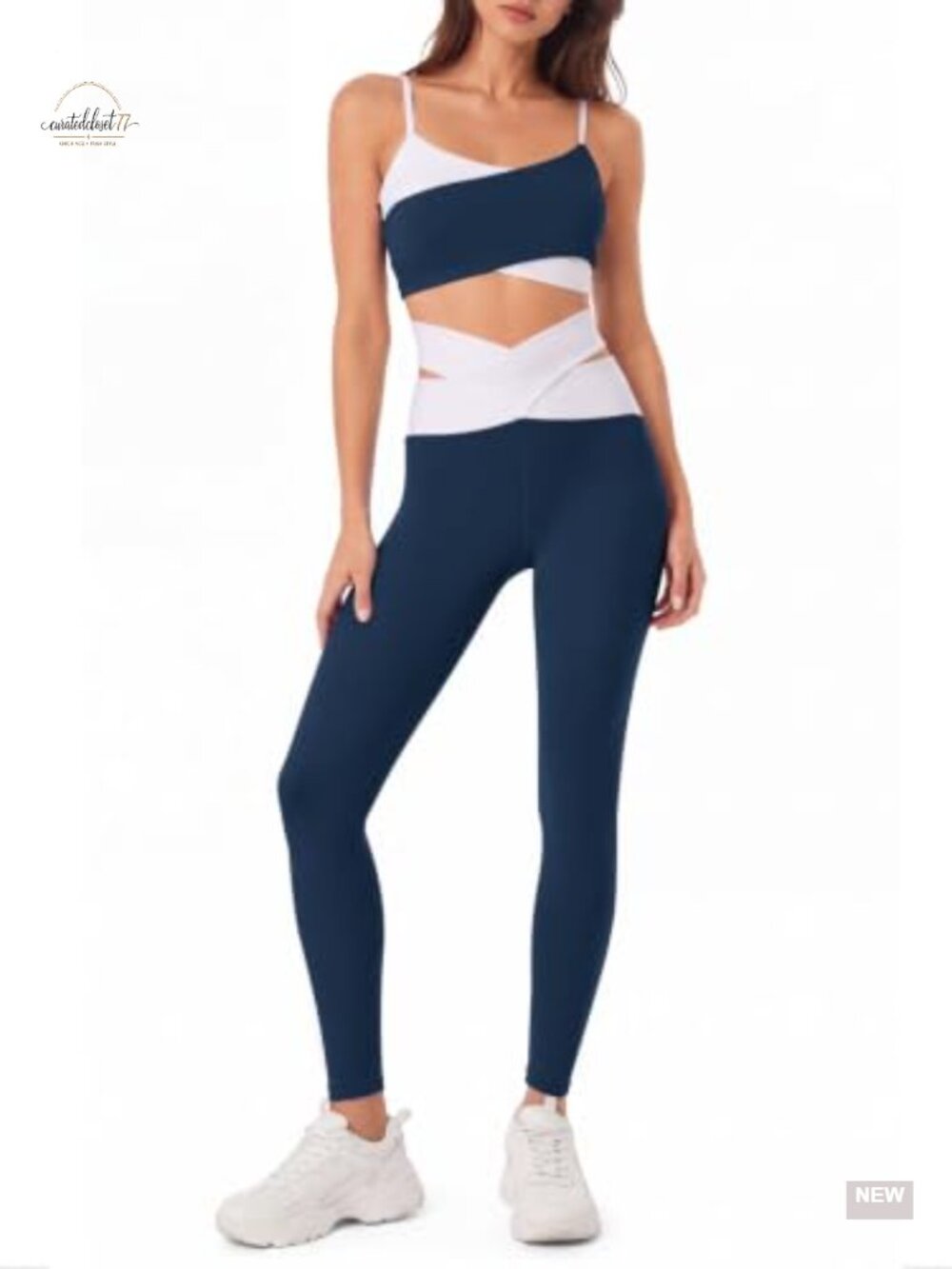 Women's Padded Sports Bra & High Waisted Leggings 2 Pc Crossover Workout Set